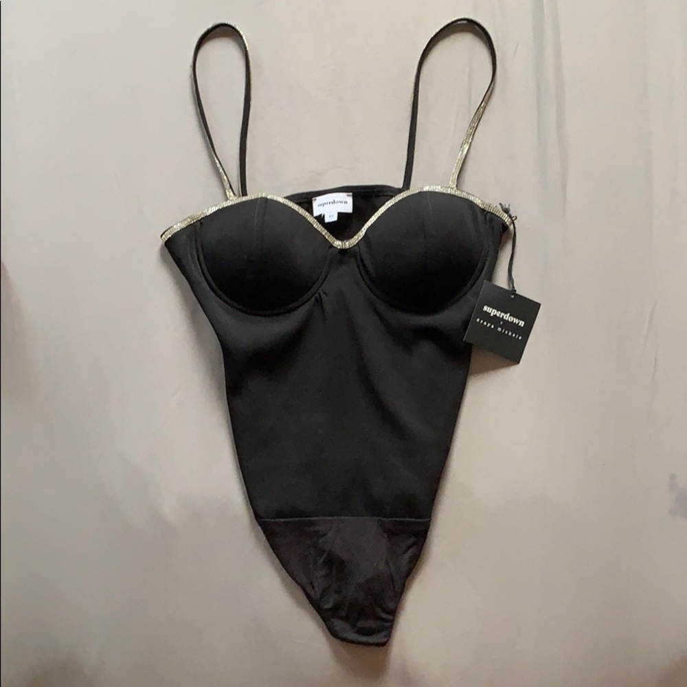 Super down Black Bodysuit with Rhinestones